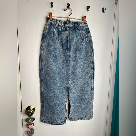Vintage Y2K acid wash pencil with slits with zipper on front and back skirt - Picture 1 of 9